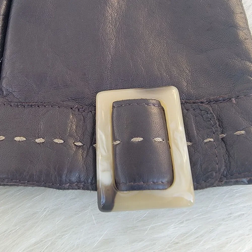 Nine West Dark Chocolate Leather Gloves Wmns Sz Large Buckle Embellished Soft